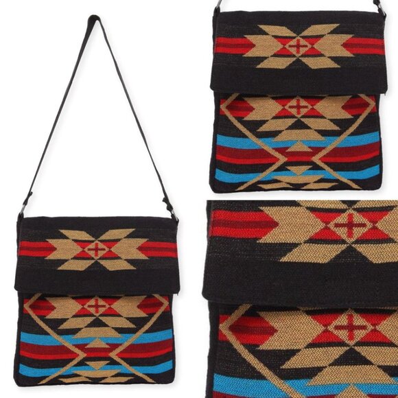 Flap Top Shoulder Bag - Southwest Style - Ethnic Inspired Design - Lightweight - Picture 2 of 9